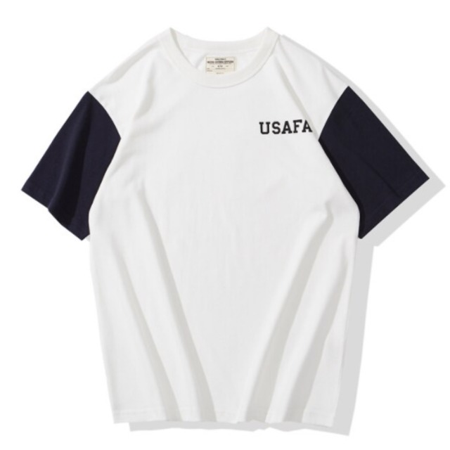 Hit color stitch USAFA half sleeve round neck cotton t-shirt [3 colors available]