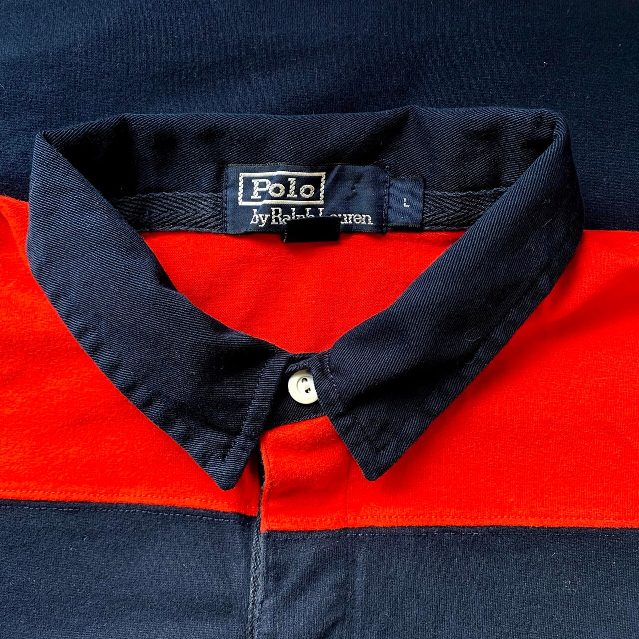 ポロバイラルフローレン ボーダー 長袖 ラガーシャツ メンズL 古着