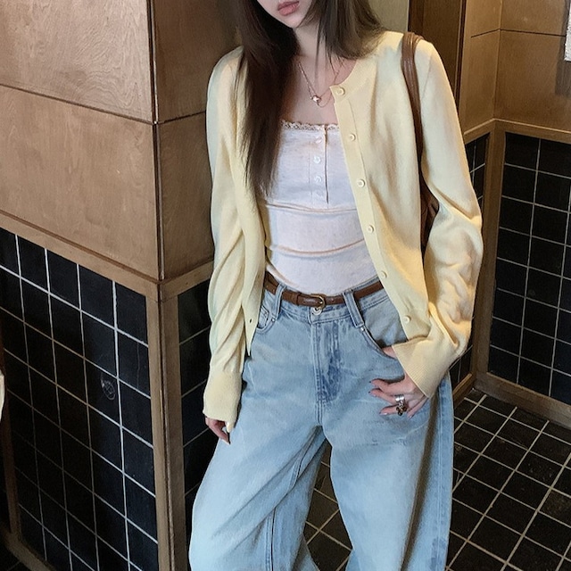 クルーネックニットカーディガン 3color [am03697]