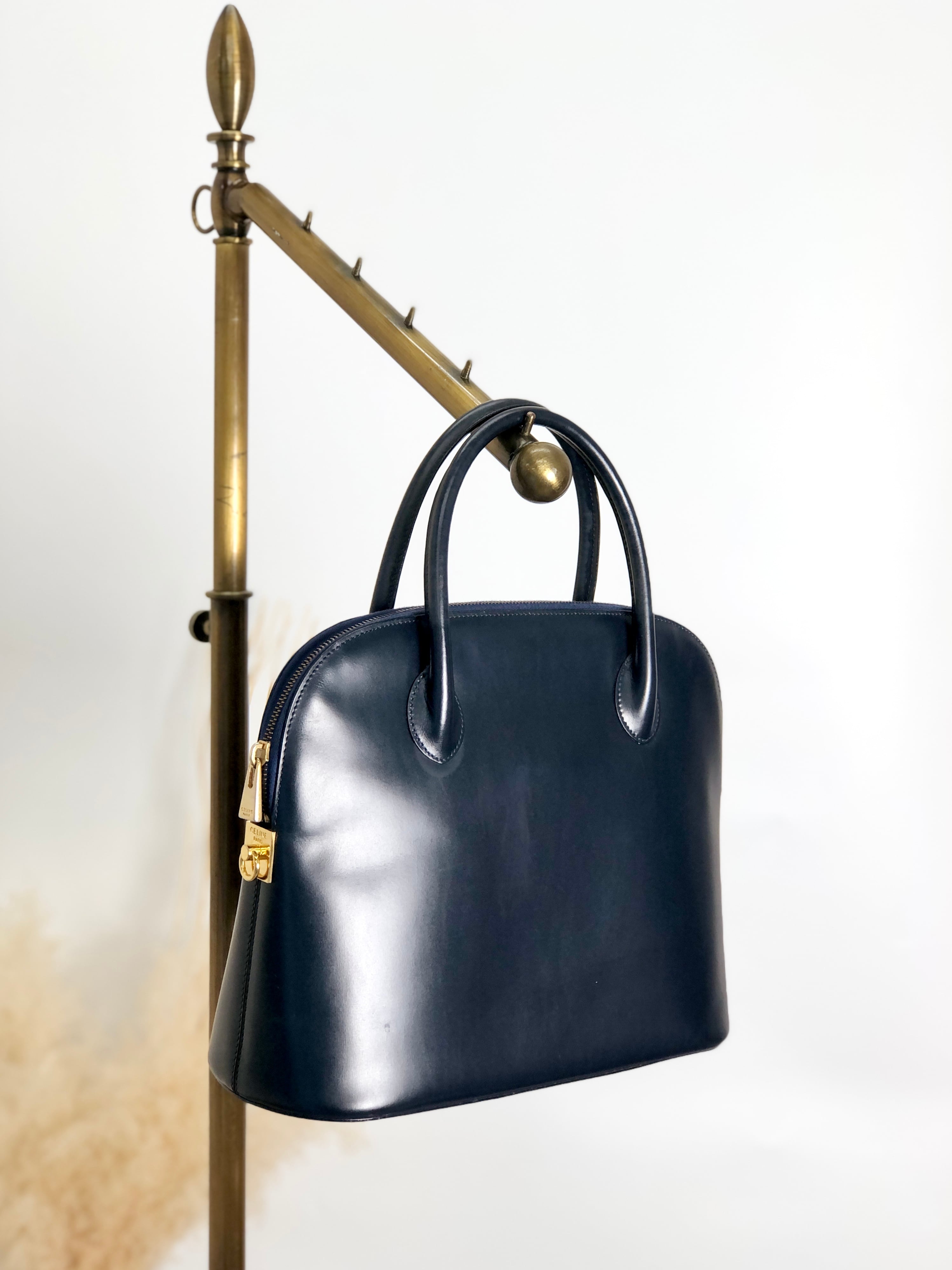 CELINE セリーヌ ハンドバッグ ネイビー ガンチーニ レザー vintage
