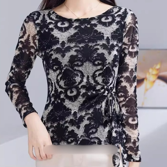 ウエストサイドリボン ロングスリーブ ラウンドネック カットソー ds1079