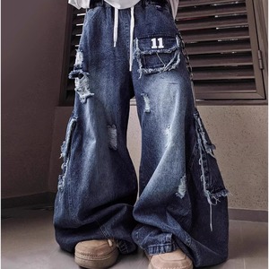 Vintage American Hip-Hop Wide-Leg Washed Denim Pants | Relaxed Straight Fit (FD088)