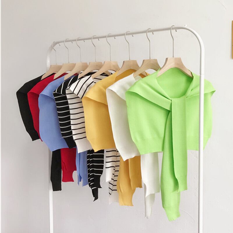 休日のバージョンの外編みショール長袖の結び目のある肩の女性のウールのスカーフアクセサリー偽の襟のチョッキ春と夏 YY-ファッション15436868391