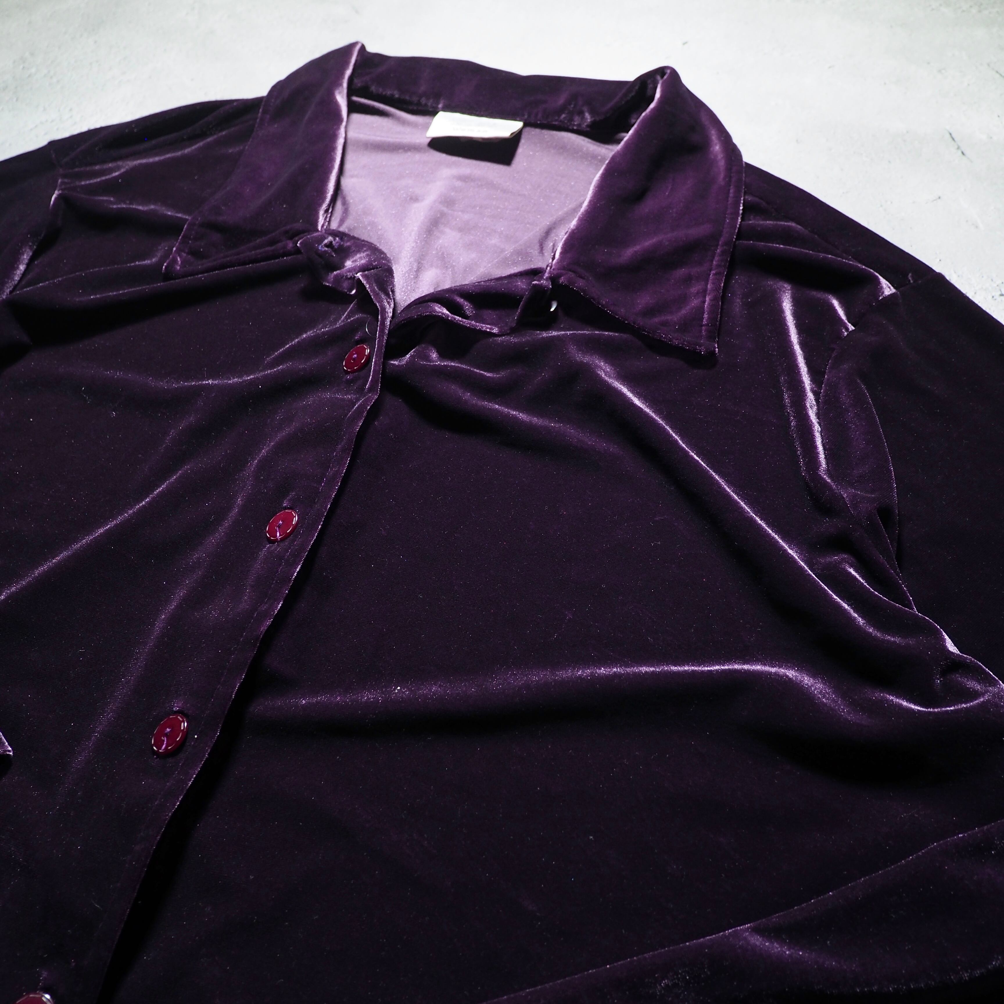 1990s Beautiful luster purple color vintage Drape loose velours shirt