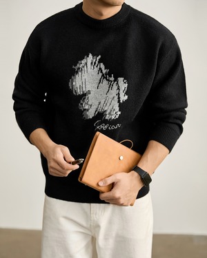 ジャガード織 クルーネックニット 2色 A0003