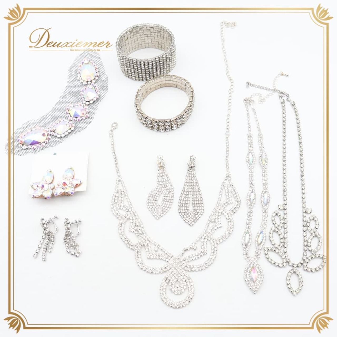 社交ダンス 衣装 まとめ売り セット ネックレス イヤリング ブレスレット シルバー系 アクセサリー 飾り 装飾 ダンス パーティ 発表会 デモ 競技 ステージ