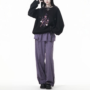 チェックスカートレイヤードパンツ(lli_6254)