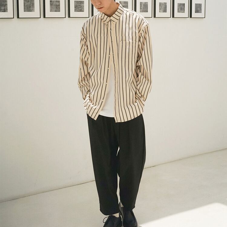 ★COLLEGE STYLE LOOSE STRIPED DRAPED SHIRT　　　19169