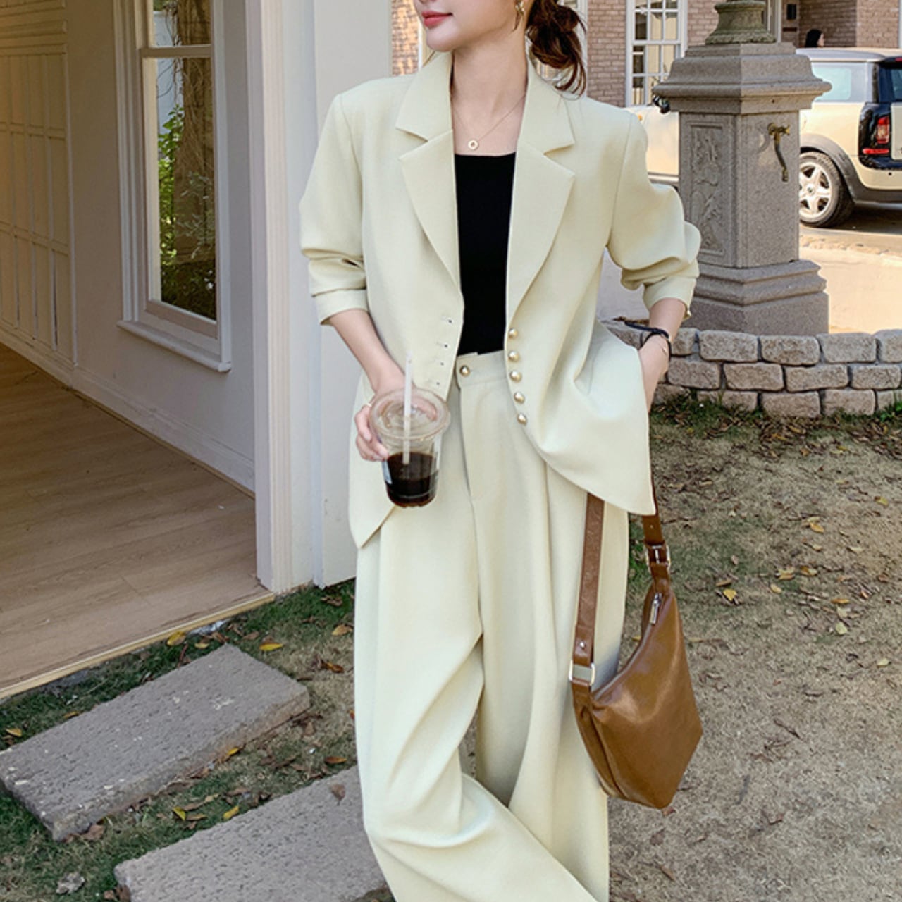 Gold button point suit two piece set S561