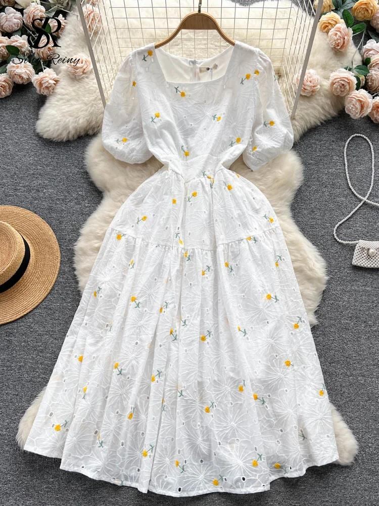Sing補強-女性のためのショートフローラルドレス,スクエアカラーの夏服,パフスリーブ,花の刺floral,ジッパー,ビーチスタイル_269