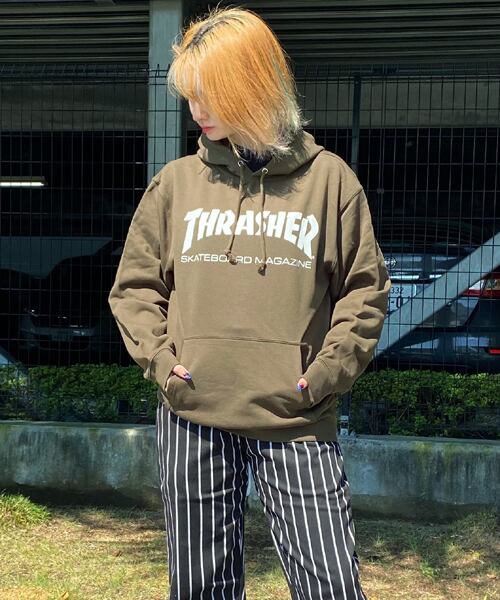 THRASHER(スラッシャー) MAG LOGO HOODIE SWEAT PARKA マグロゴ パーカー オリーブ/エクリュ TH8501PL