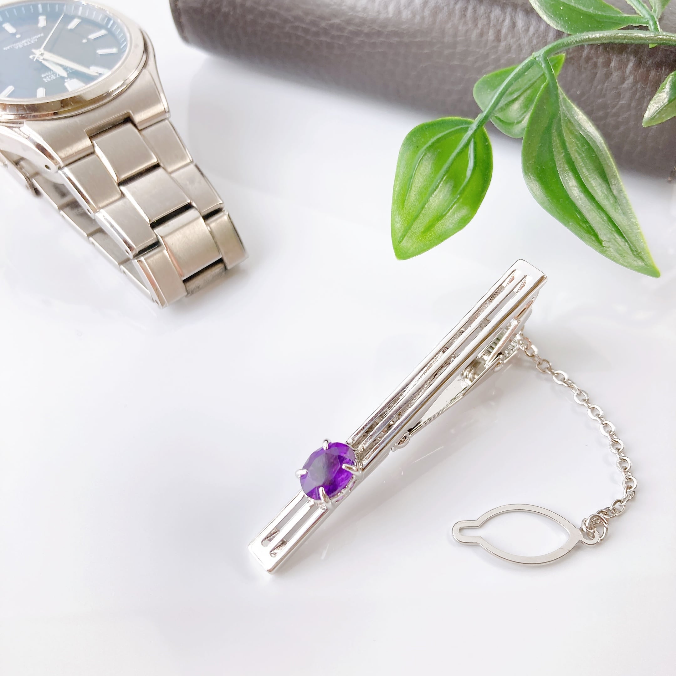 K14WG ネクタイピン　アメジスト 貴紳 ネクタイピン - 天然石┊アメジスト/紫水晶 | cristal