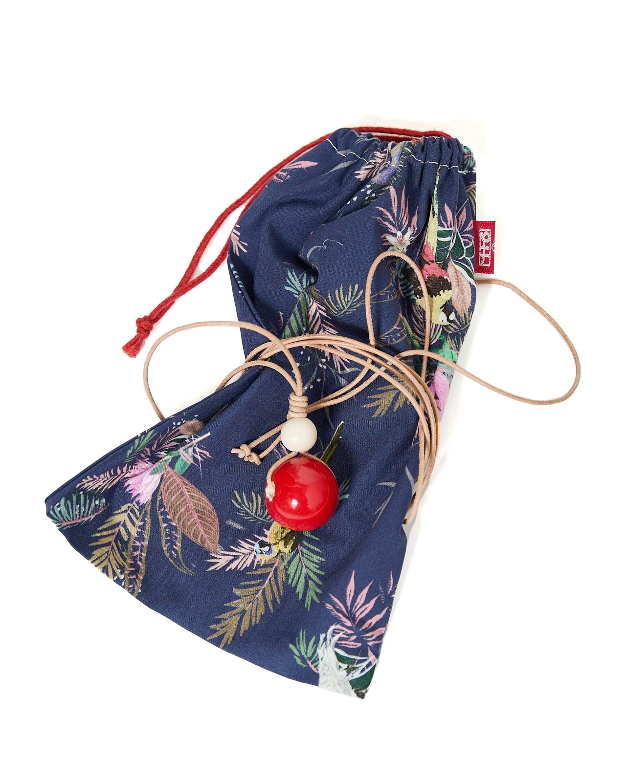 m's braque "LEATHER CORD CERAMIC&WOODS NECKLACE〔RED〕"