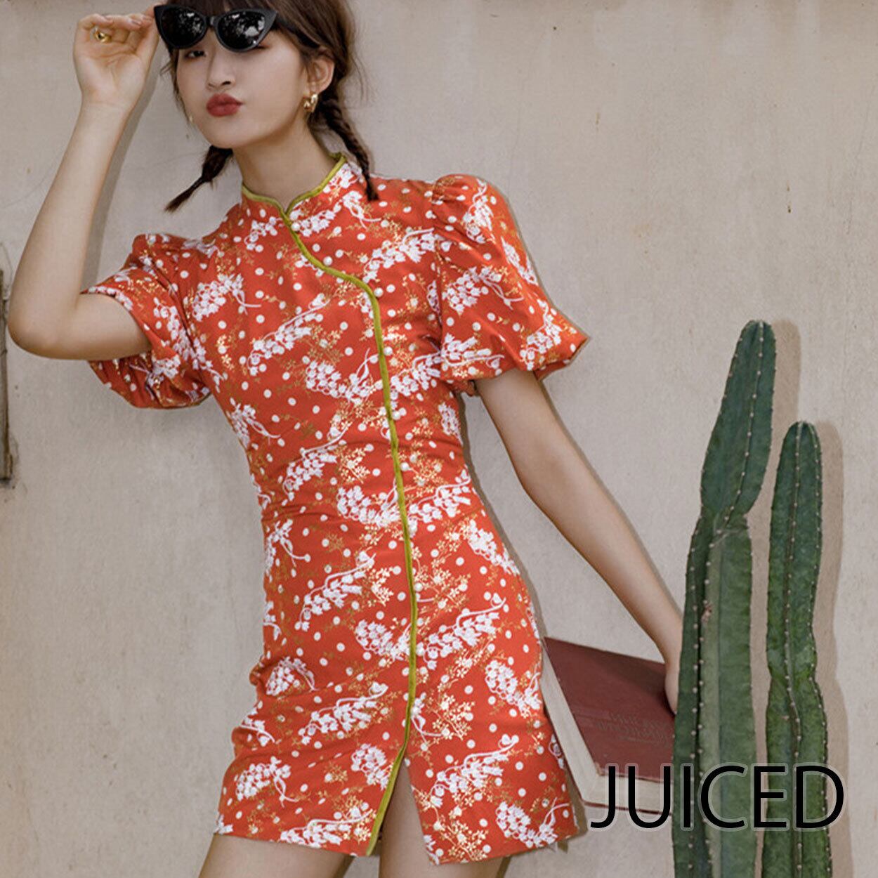 スタイリッシュシンプル 海〜波柄 チャイナワンピース チャイナドレス