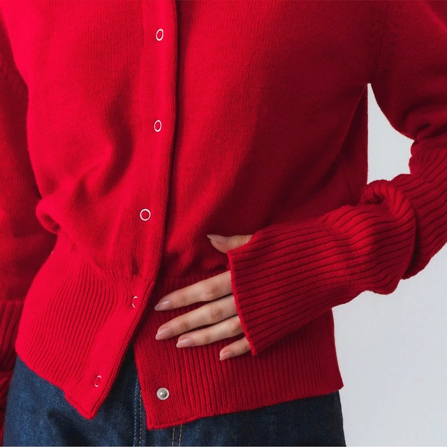 Shinzone(シンゾーン)『LONG RIB CARDIGAN』Crew Neck Kint Snap 
