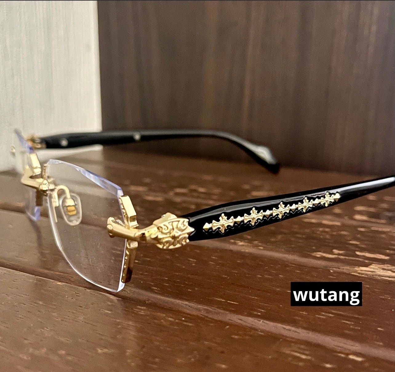 リムレスメガネ ゴールド クリアレンズ 伊達メガネ 海外ラッパー B系