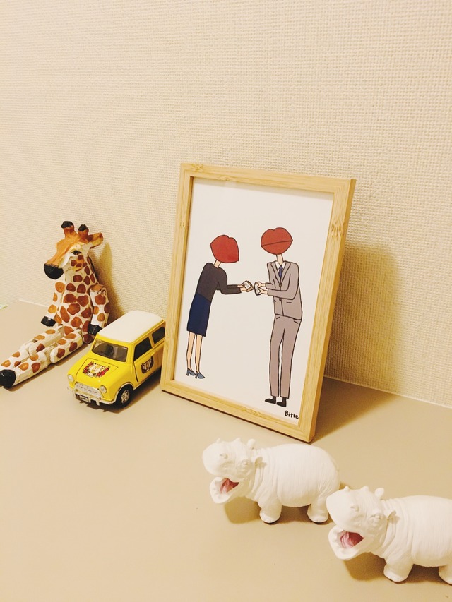名刺交換 すぐに飾れる額付きイラスト A5