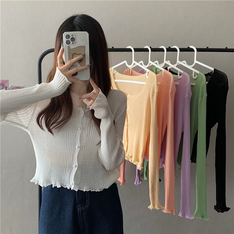 ショートニットセーター トップス サマー薄手ジャケット シャツ ロング 夏物 YY-ファッション76288149432