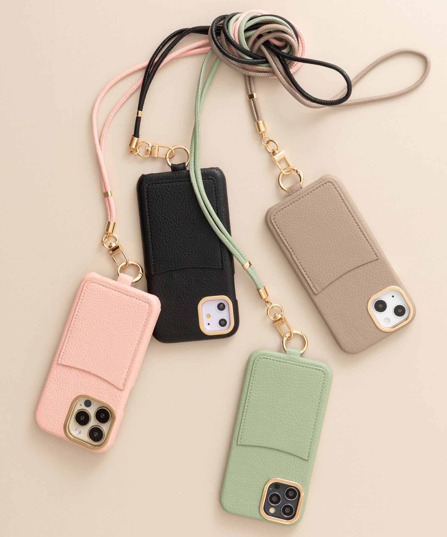 iPhone カード収納ポケット付き ショルダーストラップ PUレザースマホ