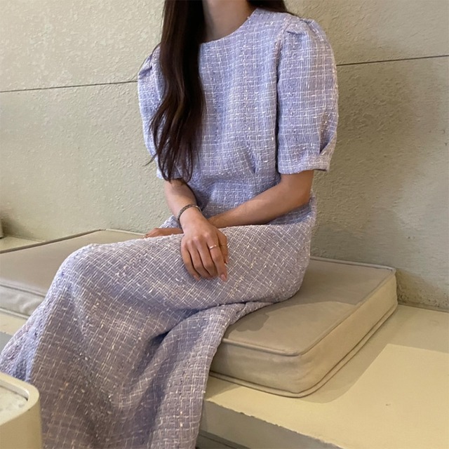 tweed puff sleeve dress　10624