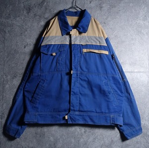 Blue Switching Many Pocket Design Jacket