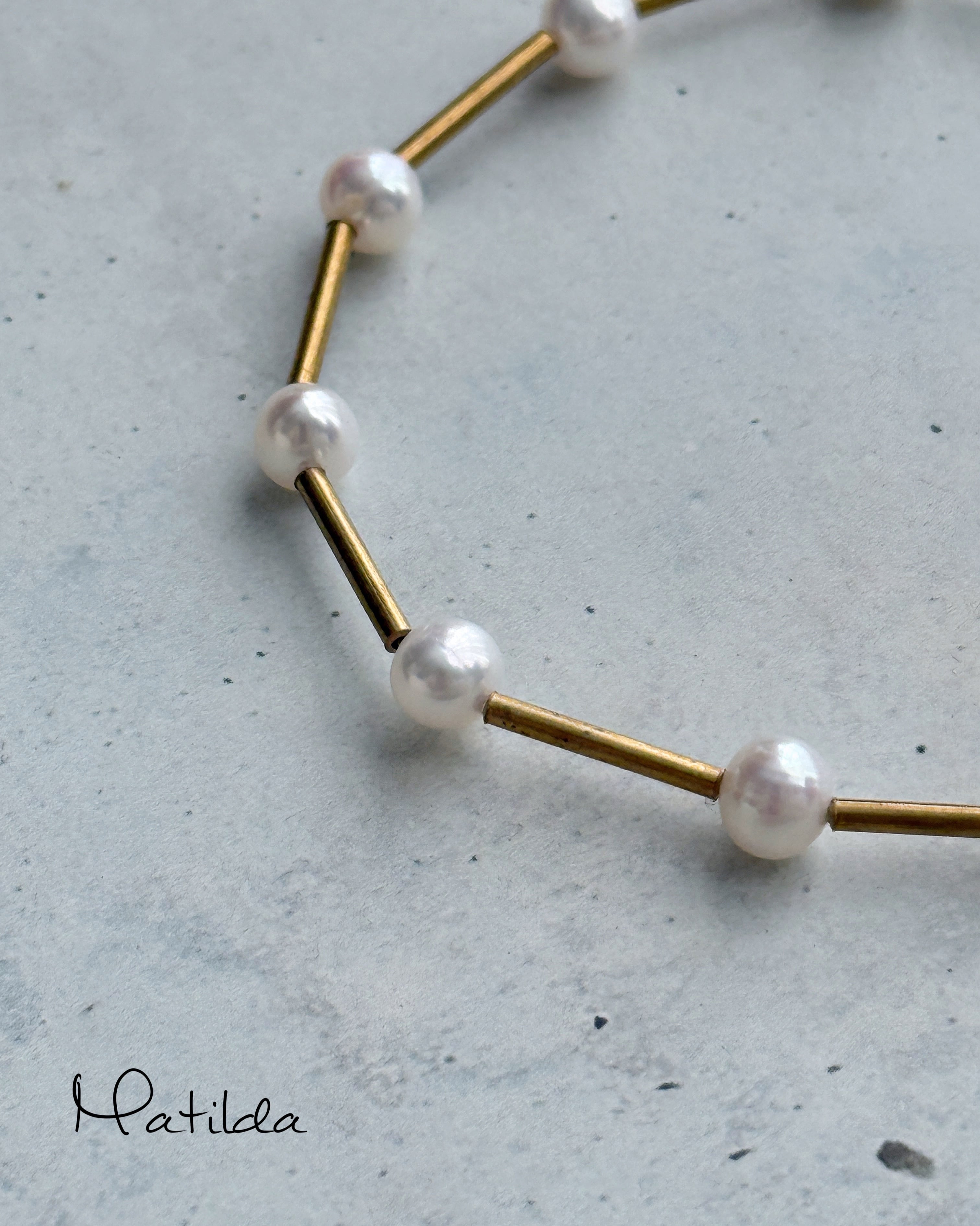 【再販】Tube & stone bracelet(淡水パールG)