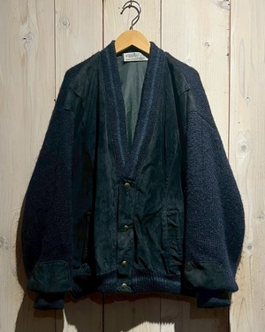 【a.k.a.C.a.k.a vintage】Suede Switching Mohair Blend Knit Cardigan Jacket