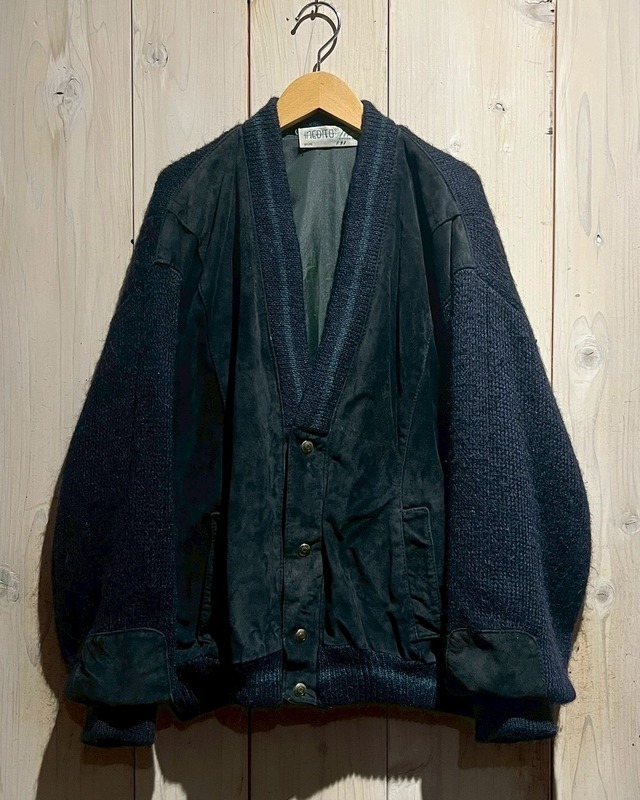 【a.k.a.C.a.k.a vintage】Suede Switching Mohair Blend Knit Cardigan Jacket