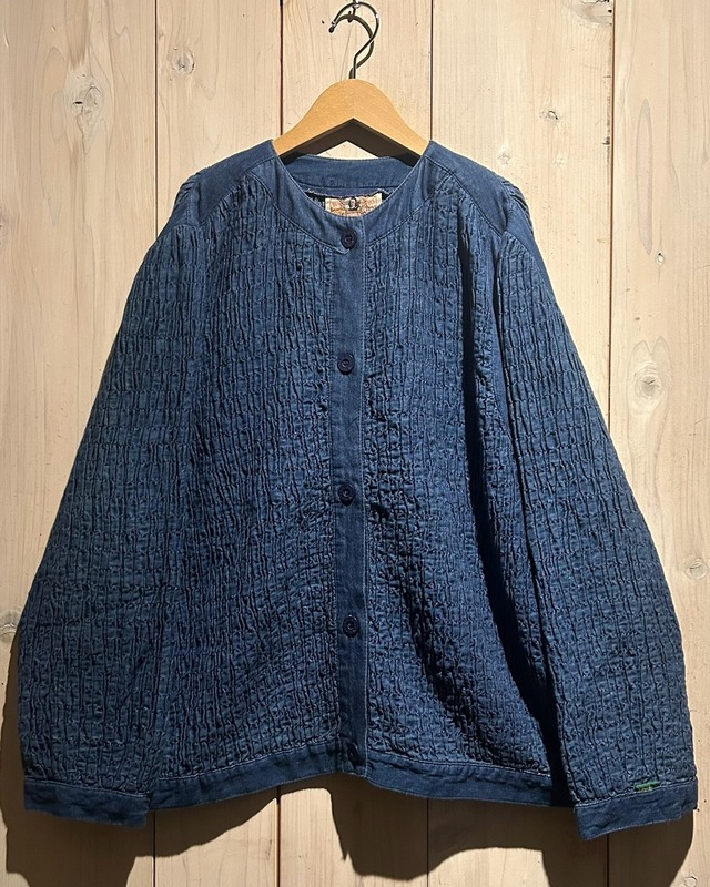 【a.k.a.C.a.k.a vintage】80's" "bisbis" Shrink Design Vintage Denim No Collar Shirt Jacket