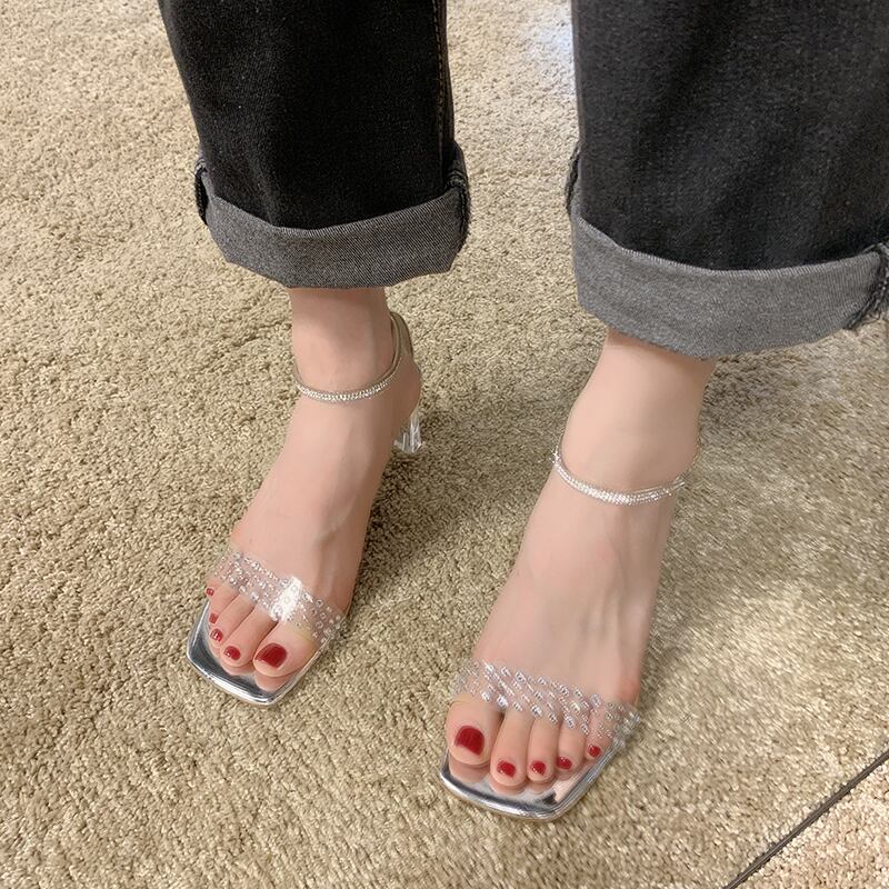 ネットレッドサンダル女性2020新しいファッション野生の妖精ハイヒールの女性の厚いヒールのバックルのローマの靴 部族の婦人靴7327387