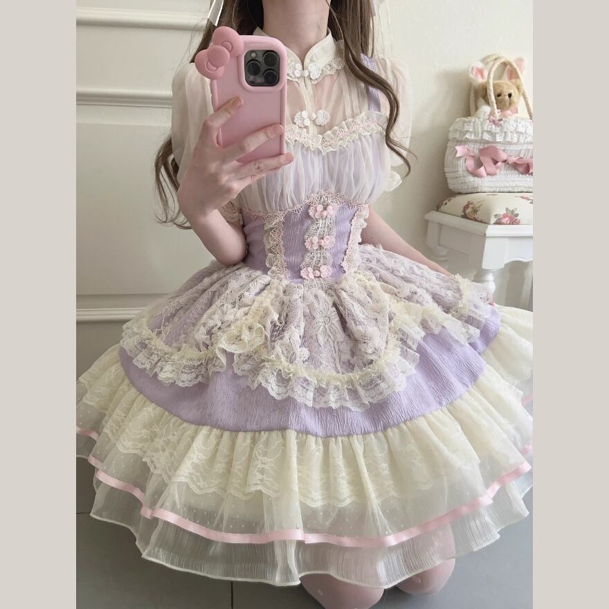 SEASONZ ジャンパースカート フリル レース 原宿スタイル 夢かわいい