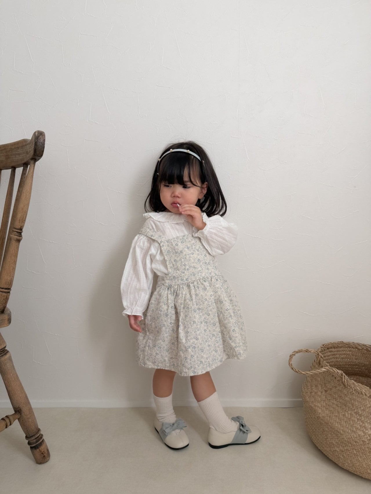 【即納/90size】モスフリルサスペンダーワンピース/  mimimarket