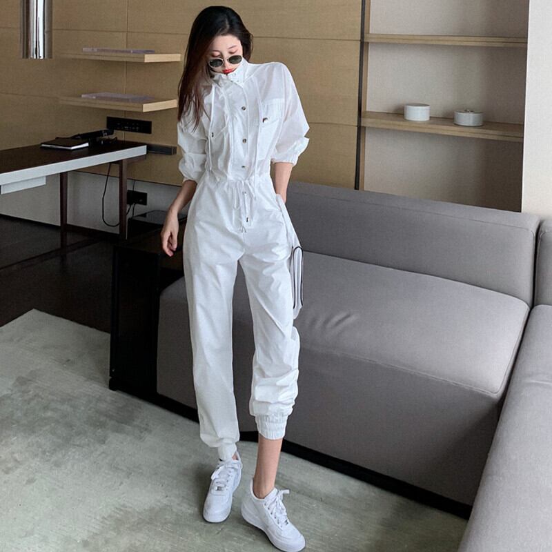 オータムスタイルカジュアルオーバーオール ハイウェスト薄手ジャンプスーツ オールインワン ストリート 大人ガーリー スウィート キュート 秋物 ガールズファッション60349535885