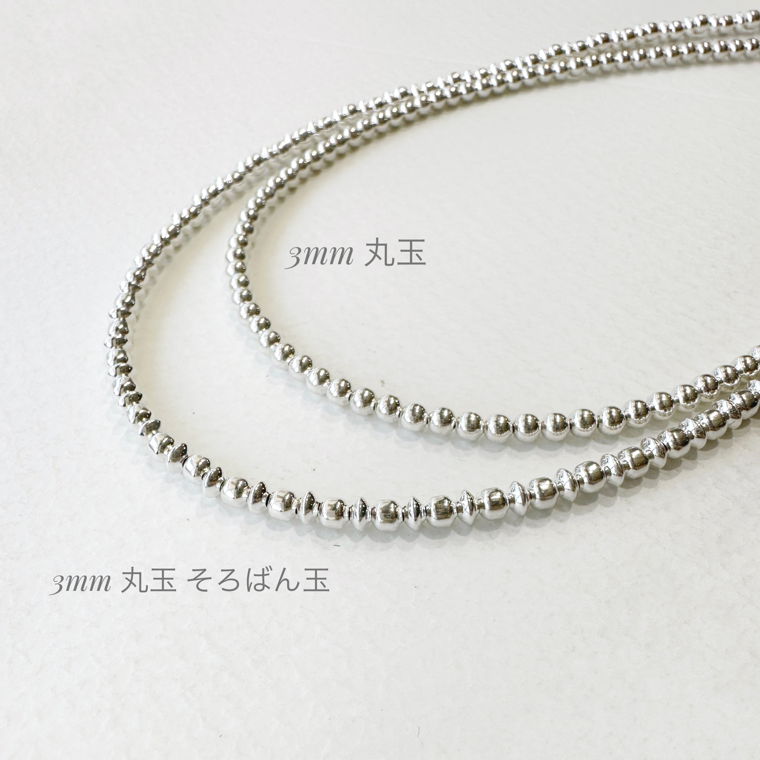 再入荷》【ラスト1】ナバホパール ネックレス 丸玉 x そろばん玉 3mm