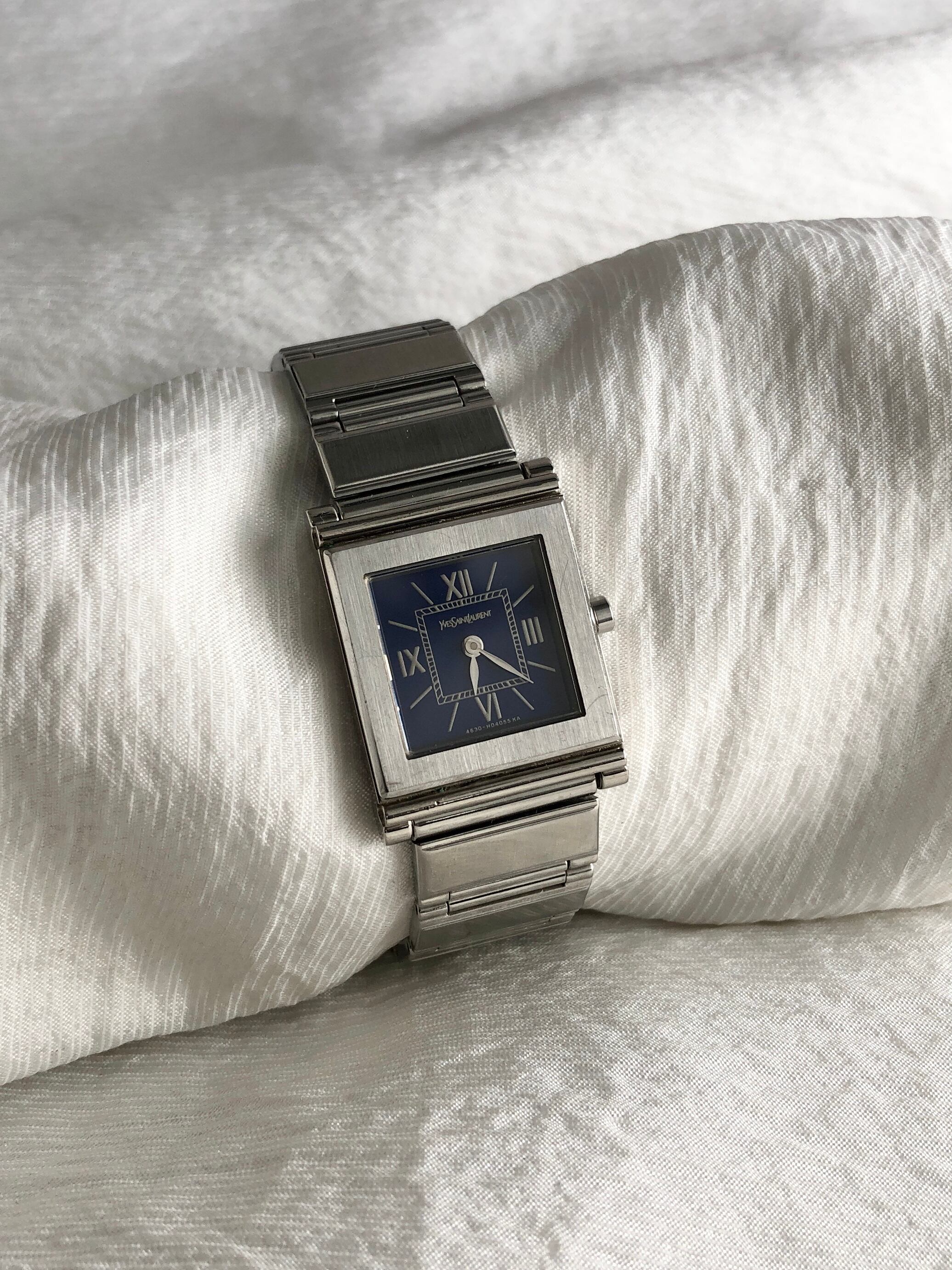 Yves Saint Laurent イヴ・サンローラン 腕時計 シルバー レクタンギュラー ステンレススチール クウォーツ vintage ヴィンテージ オールド c2rgcx
