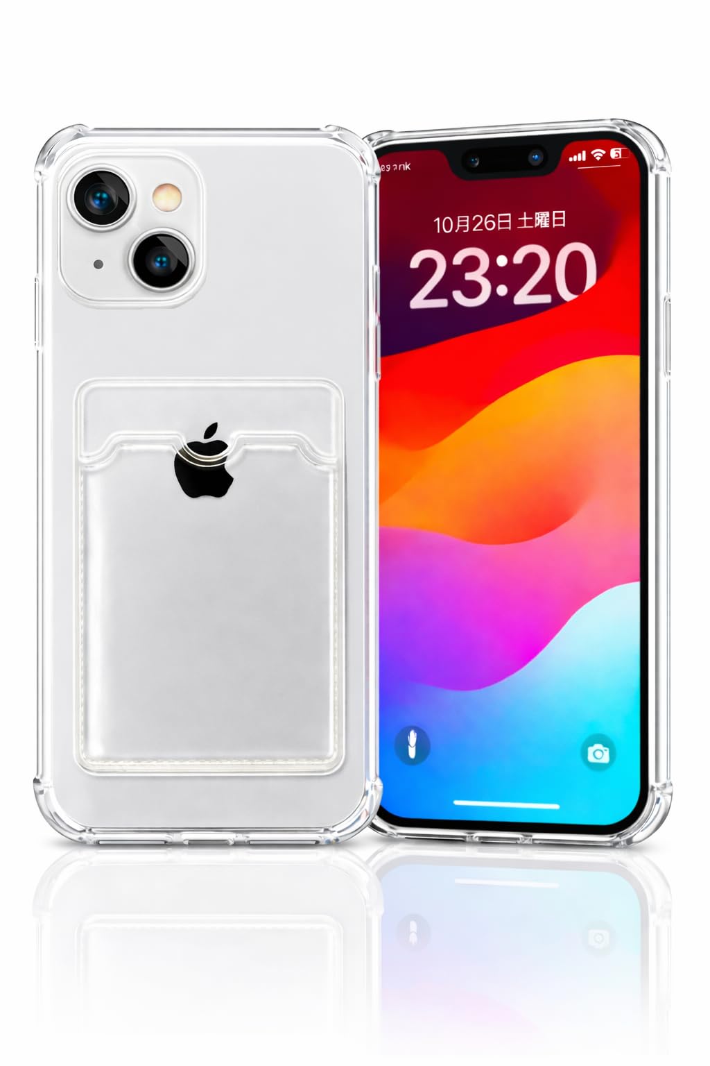 【Japan Platina(CPO61)】 iPhone13 用 ケース(透明 クリア) 6.1インチ アイフォン13 カバー ポケット付き カード収納 クリア スマホケース TPU Qi充電 滑り止め すり傷防止 軽量 薄型 エアクッション po-13-c