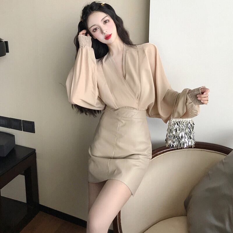 スタイルスカート オータムVネックトップス ハイウェストウェストショート ロング 秋物 ガールズファッション56524902647