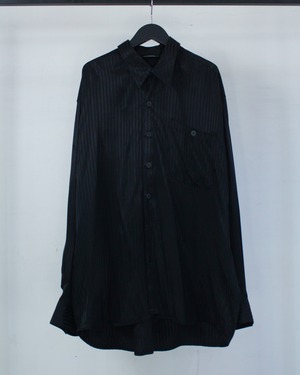 【Caka BLACK】All Black Color Stripe Pattern Vintage L/S Shirt
