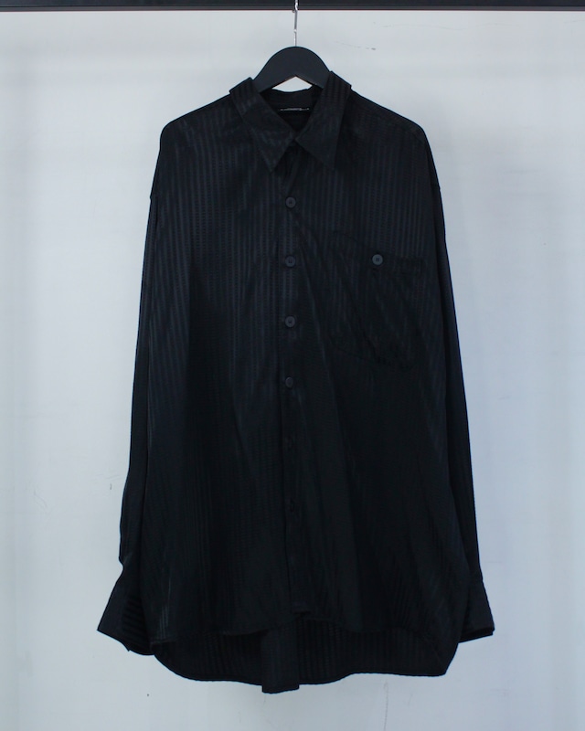 【Caka BLACK】All Black Color Stripe Pattern Vintage L/S Shirt