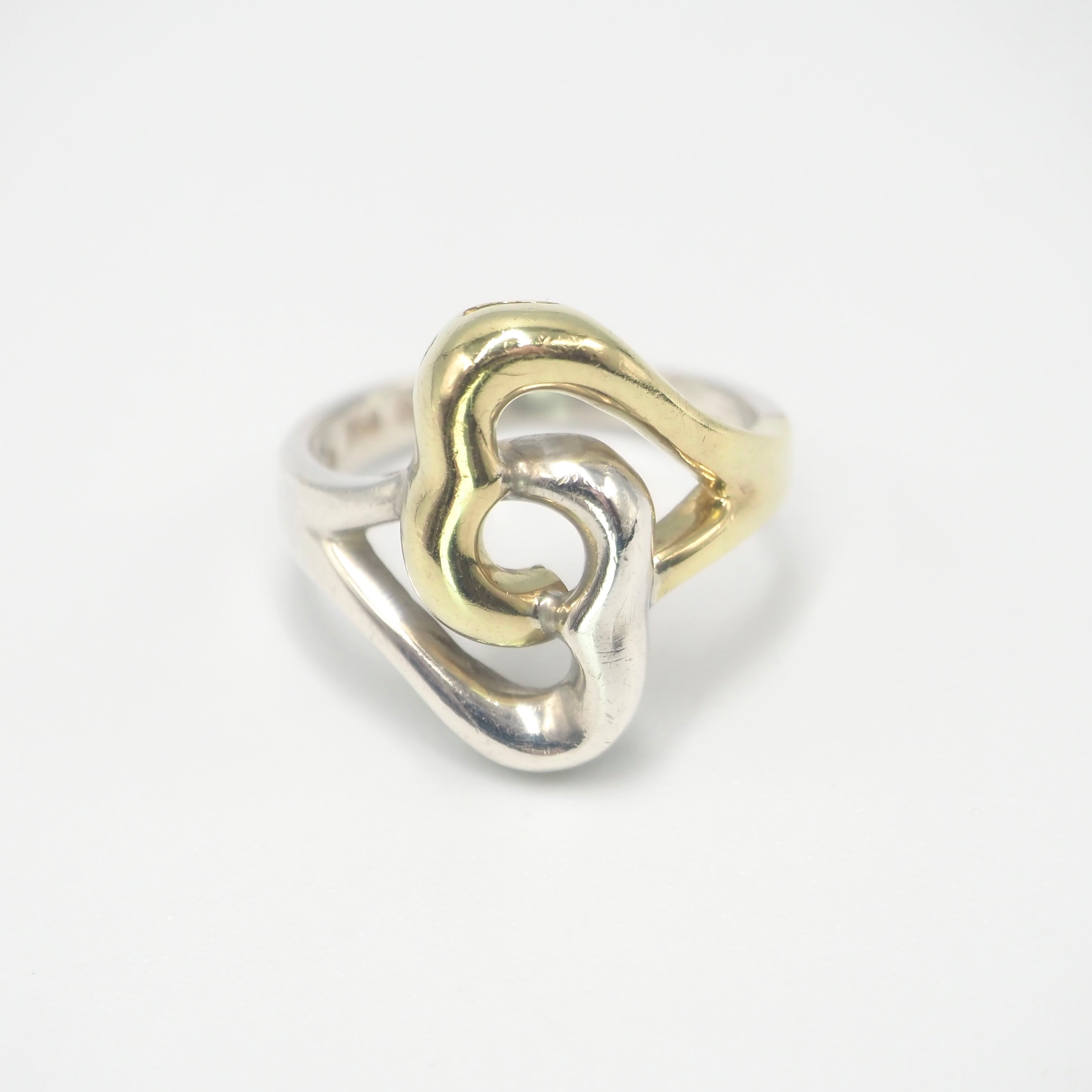 Tiffany&Co. 約10号 ダブルオープンハート コンビ リング シルバー925