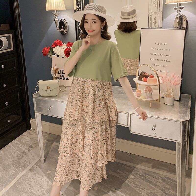 【新作】【送料無料】 マタニティウェア2019夏の新しいファッションシフォンステッチルーズミドルレングス母乳育児ケーキドレス-アリババ サマー 夏物 expec26750833863