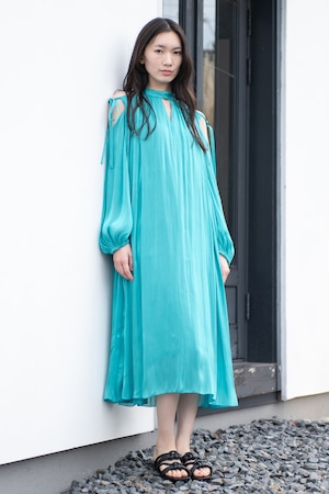 Chambray Gather Dress EMARALD