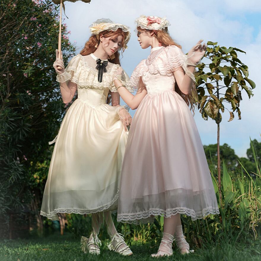 量産型 ロリィタ ワンピース ケープ風 ネックリボン付き PUJI