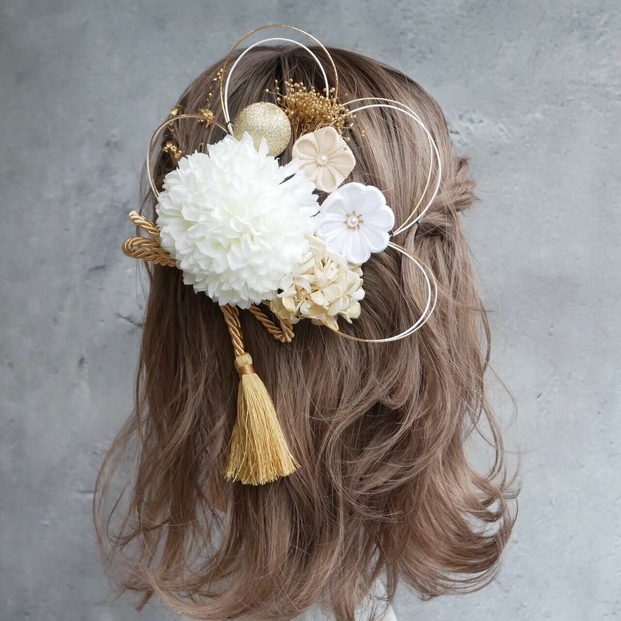 成人式 髪飾り つまみ細工 かすみ草 ロープ 結婚式 取り入れ 卒業式  