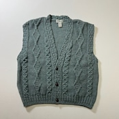 80s IRELAND L.L.Bean ウール ニットベスト エルエルビーン ブルーグリーン L 古着