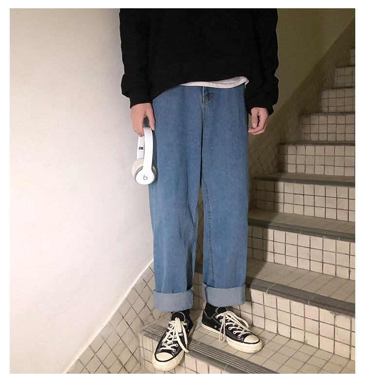 全1色 デニム パンツ ストレート カジュアル サイドライン