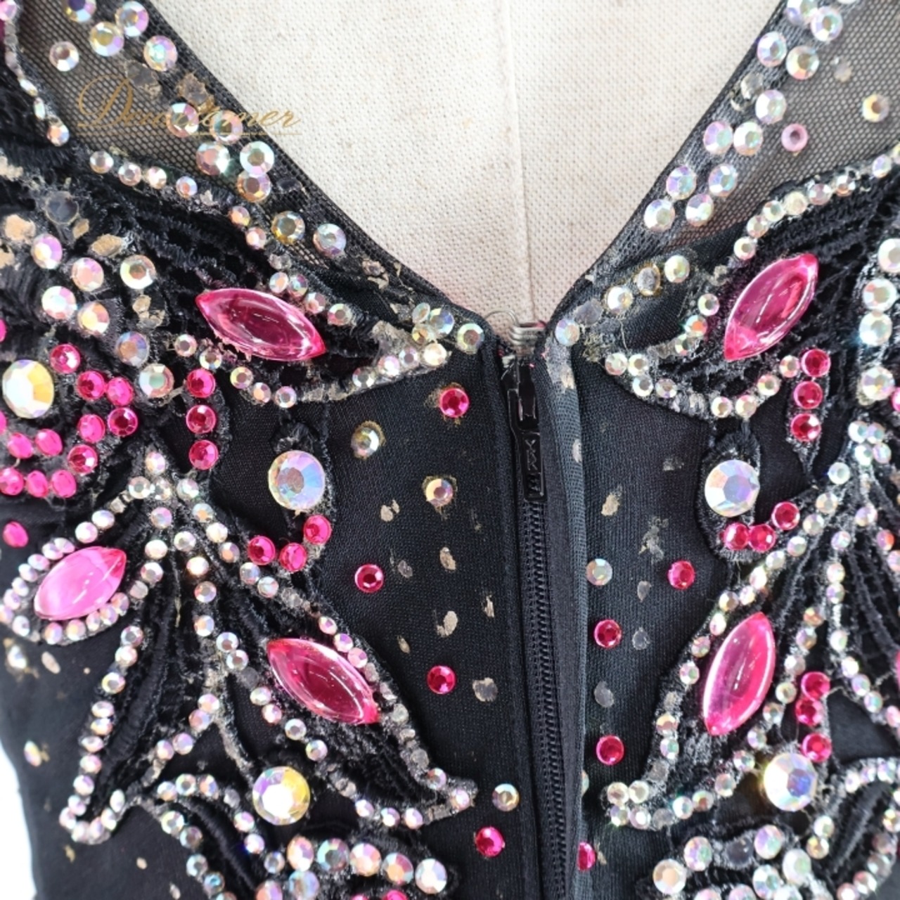 社交ダンス 衣装 スタンダード ドレス スタンダードドレス ワンピース 黒 ピンク フロート レース デモ 競技 ダンス パーティ 発表会 ピンク系 ブラック系 華やか スカート 大人用 おしゃれ 発表会用 競技会 ダンスパーティ