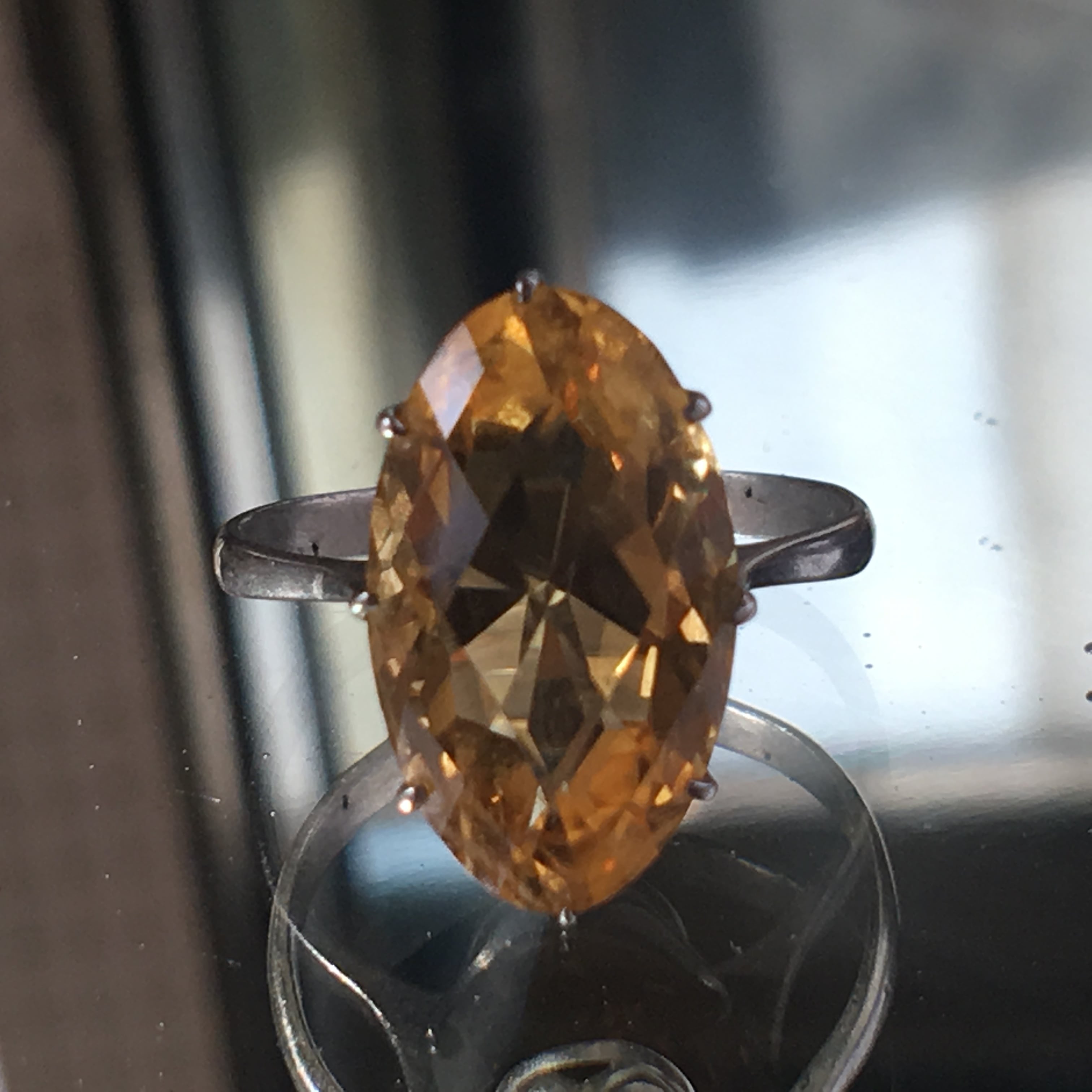 昭和初期 シトリン多面カット クラウン留めリング