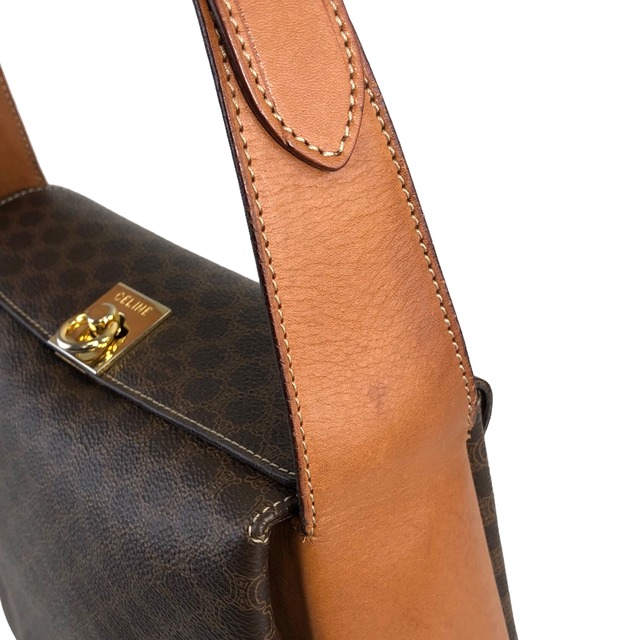 CELINE セリーヌ マカダム ガンチーニ PVC レザー ショルダーバッグ ブラウン vintage ヴィンテージ オールド z5iv4e