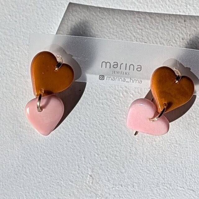 LIMITED15/ 14kgf 2Hearts Tagua Nuts pierced earrings / clip on